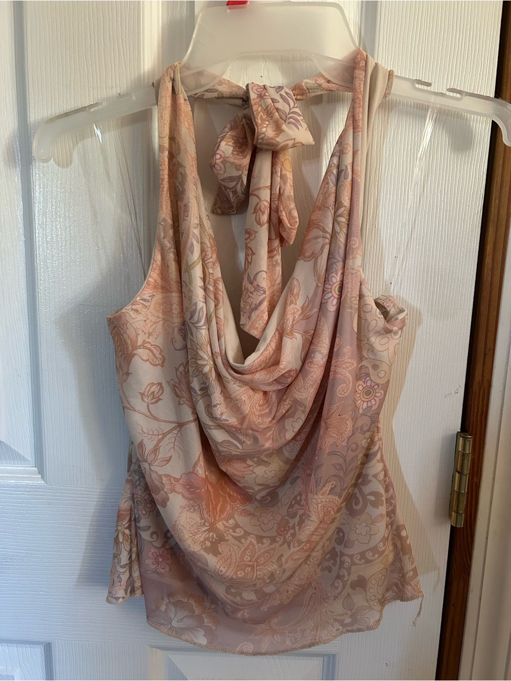 See You Monday Pink Paisley Halter Cowl Neck Camisole